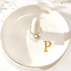 Ceramic Initials Jewelry Tray Ring Dish With Personalized P-Monogrammed Engagement Wedding Gifts, for Birthday Mother's Day for Women, Ceramic White 4.7" x2.4" - style: P