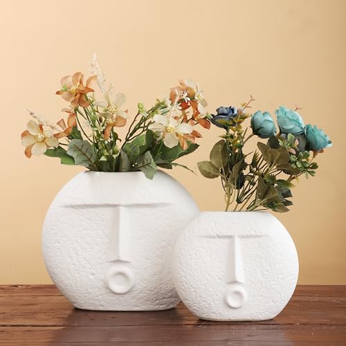 Ajuny Face Vase Set of 2 – White Ceramic Vases, Decorative Abstract Face Design for Wall, Bedroom, Modern Farmhouse Accent, Living Room, Coffee Table, Office - style: Face-Vase