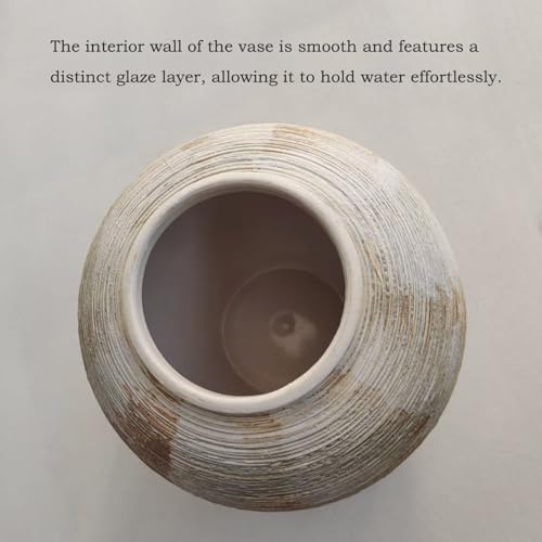 Rustic Ribbed Vase Home Decor - 6 in Ceramic Vintage Farmhouse Vases for Decor, Decorative Terracotta Round Bowl vase for Living Room, Table, Shelf, Kichen Decor - style: 01 - Small Rustic Ribbed Beige