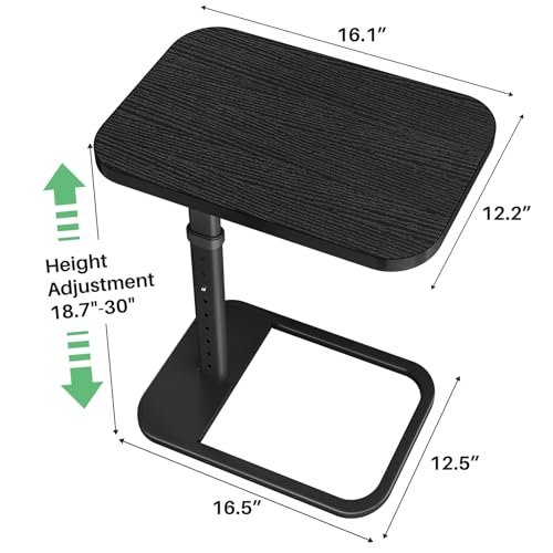 Kitstorack TV Tray Table, Adjustable Height & Rounded Metal Corners, Snack Table for Couch, Sofa, Bed, Chair, Living Room, C Shaped End Side Table for Eating, Dinner or Laptop, Small Spaces, Black - color: Black, style: Standard