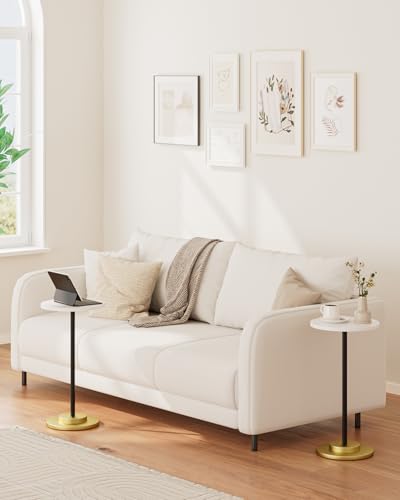 Masupu Drink Table, Round Side Table for Small Spaces, Pedestal Side Table, Small End Table with Metal Base, for Living Room, Bedroom, Bathroom, White - color: 02.white Black Gold