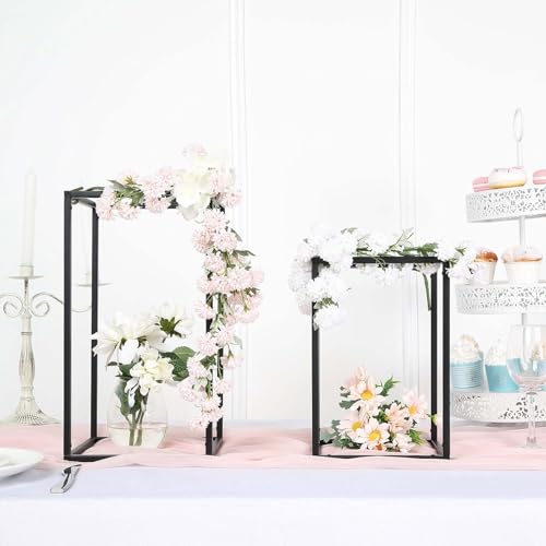 Efavormart 2 Pack Rectangular Matte Black Metal Wedding Flower Stand, Geometric Column Frame Centerpiece 12" - color: Matte Black, size: 2 Pack 12''