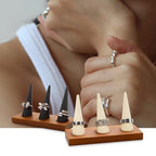 Oirlv Natural Solid Wood 3-Ring Jewelry Display Stand Grey Ring Organizer Holder - color: 3 Wood grey