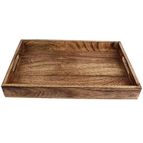 GoCraft Handmade Classic Wooden Tray – Medium 15" Serving Tray for Kitchen, Dining, and Home Use – Elegant Wood Serveware for Food, Drinks, Snacks, Coffee, Tea, Breakfast, Parties & Everyday Use - size: 15" x 10" x 2"