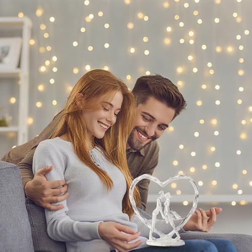Anniversary Wedding Gift for Her Wife Husband Couple，Antique White Metal Couple Figurine Heart Sculpture Love Statue，Romantic 1st to 60th Anniversary,Includes Present Box and Gift Card，Valentines Gift - color: Antique White