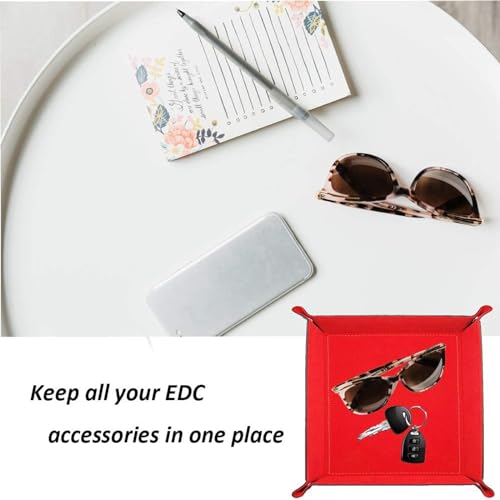 siduater Valet Tray Desktop Storage Organizer – Vegan Leather Catchall Tray Bedside Vanity Tray Nightstand Caddy Holder for Remote Controller, Watch, Keys, Phone, Wallet, Coin, Jewelry, Red - color: Red