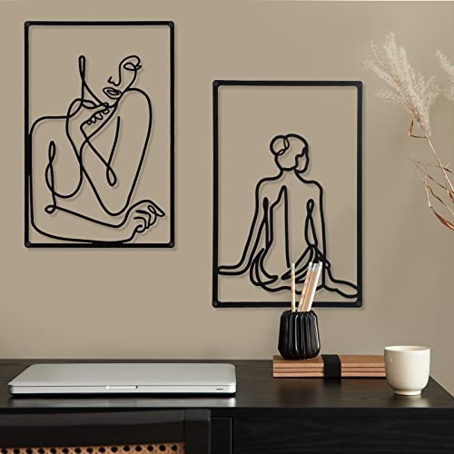 CHENGU 3 Pieces Metal Minimalist Abstract Woman Wall Art Line Drawing Wall Art Decor Single Line Female Home Hanging for Kitchen Bathroom Living Room - style: Elegant Body