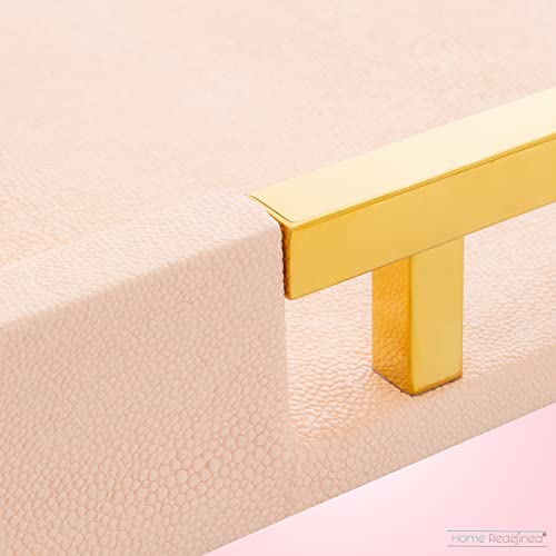 Home Redefined Modern Elegant 17.5"x12" Rectangle Baby Pink Tray Glossy Shagreen Faux Leather Decorative Ottoman Coffee Table Perfume Dresser Kitchen Serving Tray with Gold Polished Metal Handles. - color: Baby Pink & Gold