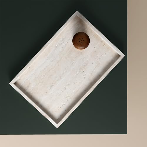 BUICCE Rectangular Decorative Serving Tray,Modern Travertine Large Coffee Table Tray