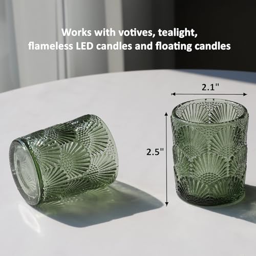 Woho Green Votive Candle Holders Set of 12, Green Glass Tealight Candle Holder for Wedding Party Table Centerpiece, Tea Lights Candle Holder Vintage for Fall Thanksgiving Christmas Decor - color: Green