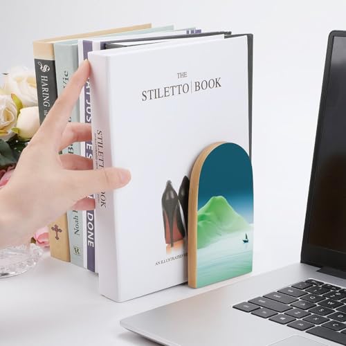 A Minimalist Landscape Wooden Bookends Shelves 2 PCS Abstract Minimalism Sturdy Book Holders Desktop Organizer for Home Office Libraries - color: Color-1