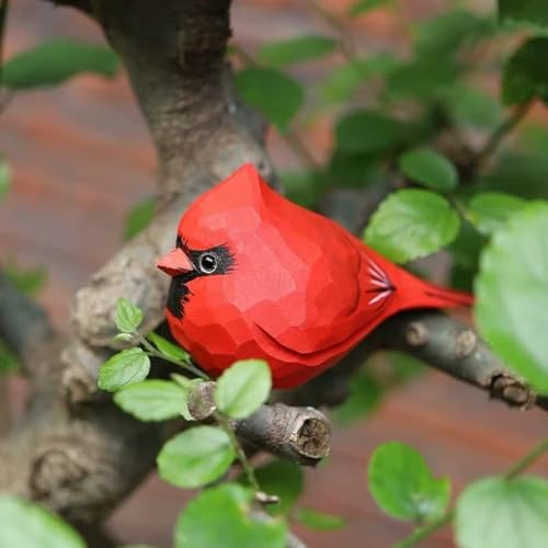 Handmade Wooden Red Cardinal Figurines, Hand-Painted Male Cardinal Birds, Decorative Wood Bird Sculptures for Home Décor, Christmas Ornaments & Unique Gifts for Bird Lovers - color: Red