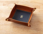 USA Handmade Premium Leather Valet Tray, Folds Flat! Dice Rolling Basket and Organizer with Brass Snaps (Chestnut and Blue Gold, Medium) - color: Chestnut and Blue Gold, size: 5" x 5" x 2"