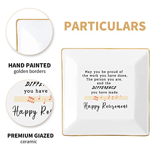 Retirement Gifts for Women 2022 Teacher Happy Retirement Decorations Party Appreciation Gift Female Nurse Friend Mom Coworker Boss Plaque Best Funny Jewelry Dish Personalized Trinket Tray Ring Plates - color: Happy Retirement