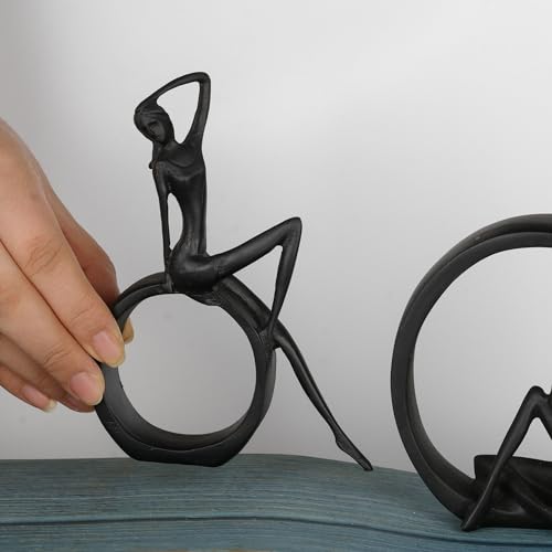 Modern Abstract Black Art Bookshelf Decor - Girl Statue Black Figurines for Home Office Living Room Table Decorations, Reading Figurines for Coffee Shelf Table Centerpiece (6.7inx4.72in)