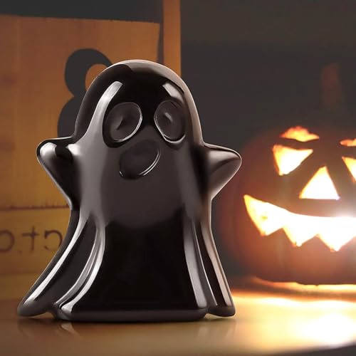 Artistone 1.7" Crystal Ghost Statue Carved Gemstone Halloween Ghost Sculpture Figurine Ornament Healing Stone for Home Office Mantel Decor (Black Obsidian)