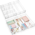 Briwooody 2 Pcs Acrylic Desk Drawer Organizer Maximum 11.8 x 17 x 1.9 Inch Expandable Drawer Organizer Trays with 7 Adjustable Compartments Desk Accessories for Makeup Silverware Office Bathroom - size: 11.8 x 17 x 1.9 Inch