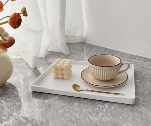 White Serving Tray (11.8 x 8.7 inch) for Serving Accessory, Spa, Coffee, Drinks, Wine, Tea, Bar, Party, Seasoning, Perfume and Display Use. - color: White-1 Tray, size: 11.8" x 8.7" x 0.8"