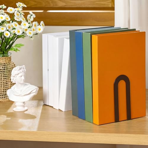 Chunful 12 Pcs Modern Metal Book Ends for Shelves Decorative Small Bookends Book Shelf Organizer Minimalist Design Stopper to Hold Books for Home Office (Bronze,5.5 * 3.75 * 2.25inch) - color: Bronze, size: 5.5*3.75*2.25inch