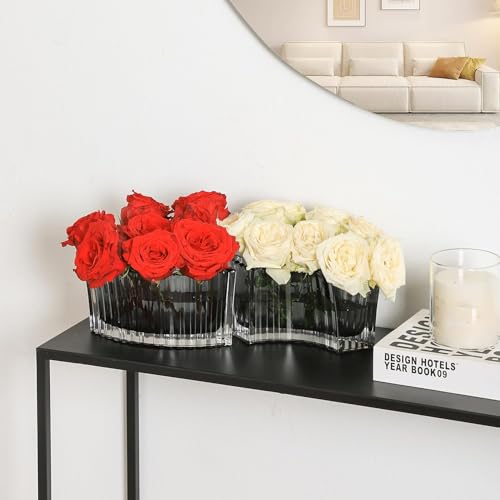 MCMCNCUIU Crystal Vases for Centerpieces, Flower Vases for Wedding Centerpieces, Black Glass Vase for Flowers, Curve Small Vase for Living Room, Bedroom, Kitchen, Dining Table, Set of 2 - color: Black