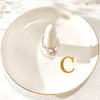 Ceramic Initials Jewelry Tray Ring Dish With Personalized C-Monogrammed Engagement Wedding Gifts, for Birthday Mother's Day for Women, Ceramic White 4.7" x2.4" - style: C