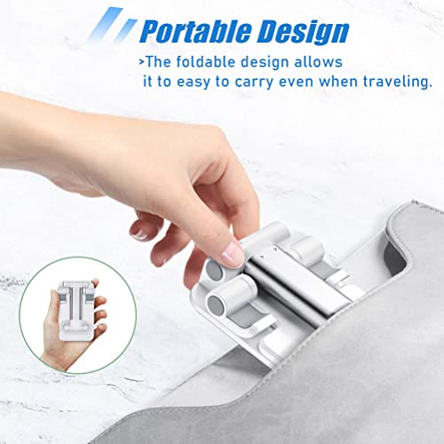 2 Pcs MT-6 Cell Phone Holder, Adjustable Angle and Height, Anti-Slip Silicone Pad, Foldable and Portable, Compatible with 4-8 Inch Devices - color: White