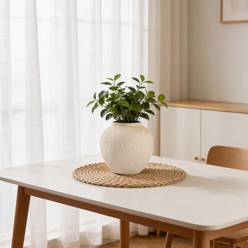 Large Carved Rustic Farmhouse Vase Home Decor - 8.8 in Ceramic Boho Decorative Vase for Decor, Round Clay Beige Terracotta Bowl vase for Living Room, Table, Shelf, Centerpieces - style: 03 - Large Rustic Carved Beige