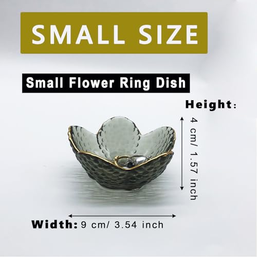 Flower Ring Dish Jewelry Tray, Glass Jewelry Dish Tray, Aesthetic Room Decor Small Trinket Dish, Nightstand Jewlery Ring Holder Dish, Bathroom Jewelry Plate Bowl for Rings Earrings Wife Gift - color: Black