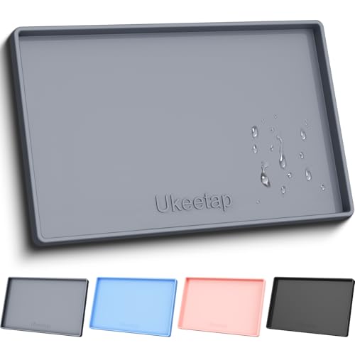 ukeetap Extra Thick Silicone Mat Waterproof with Raised Edge 19” x 12”, BPA Free Non-Slip Dog & Cat Food Mat, Feeding Mat for Food and Water Bowls, Spill Proof Mat to Protect Floors, Gray - color: Gray, size: 19" x 12"