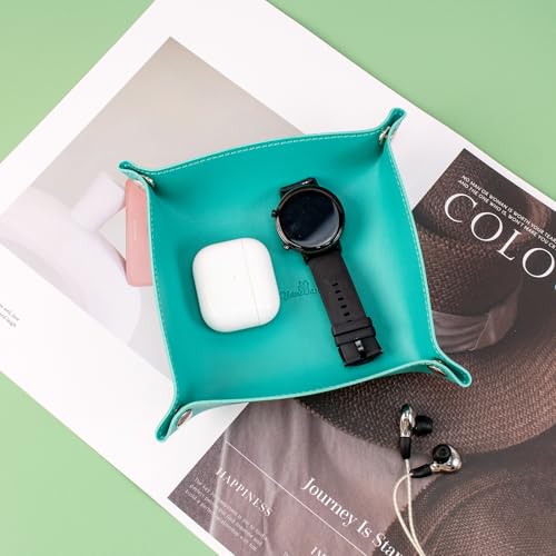 SANQIANWAN PU Leather Arc Edge Jewelry Valet Tray for Man and Women, Portable Mini Entryway Table Tray Bedside Nightstand Desk Tray Small Travel Dish Plate for Key,Wallet,Watch,Coin (WaterGreen) - color: Watergreen