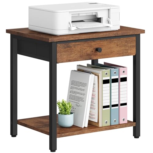 Gewudraw Printer Stand with Storage Drawer, 2-Tier Under Desk Printer Table, Shelf for Home Office, Living Room, Bedroom, Bathroom,Brown - color: Rustic Brown, size: 2 layer