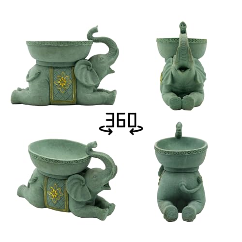 Elephant Decor Resin Sculpture with Tray – Antique Style Animal Figurine for Home, Office, Bookshelf, TV Stand – Unique Gift for Women, Moms, Friends(Green Elephant Tray) - color: Green Elephant Tray