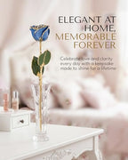 Forever Rose Hand-Dipped in 24K Gold, Sapphire-Inspired September Birthstone with Sparkles, Real Rose in Luxury Gold Gift Box & Clear Glass Bud Vase, Perfect Ready for September Birthday -Any Occasion - color: September Sapphire