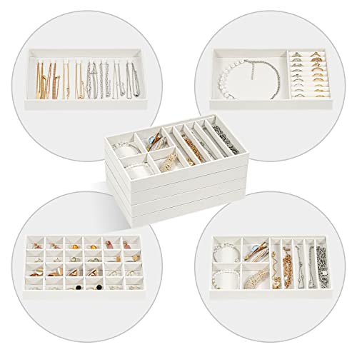 ProCase Stackable Jewelry Organizer Trays for Drawers, Jewelry Drawer Inserts Container Display Case Storage for Earring Necklace Rings Bracelet with Removable Dividers -Warmwhite, 4 Layers - color: Warmwhite, size: 4 Layers