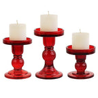 3-Piece Set of Red Glass Candlestick, Crystal Candlestick Holder Holder and Conical Candle, Christmas Candle Holder Decoration, Family Living Room Wedding Candle Holder (red1set) - color: Red