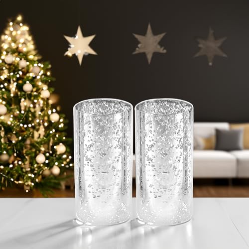 WGVI Hurricane Candle Holder Sleeve, W: 3", Ht: 6", Silver Speckled Glass Cylinder Open Both Ends, Chimney Tube Shade, 1 Piece - size: 3x6"H