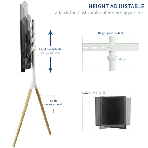 VIVO Artistic Easel 45 to 65 inch LED LCD Screen, Studio TV Display Stand, Adjustable TV Mount with Swivel and Tripod Base, White Bracket, Light Wood Legs, STAND-TV65AW - color: White - Wood
