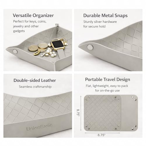 UnionBasic Small Valet Tray, Jewelry Tray for Rings Watches Earrings, Entryway Catchall Caddy for Coins Keys Change, Nightstand Bedside Valet Holder, Trays for Electronic Gadgets, Woven Light Gray - color: Woven Light Gray, size: 5.4" x 5.4" x 1.6"