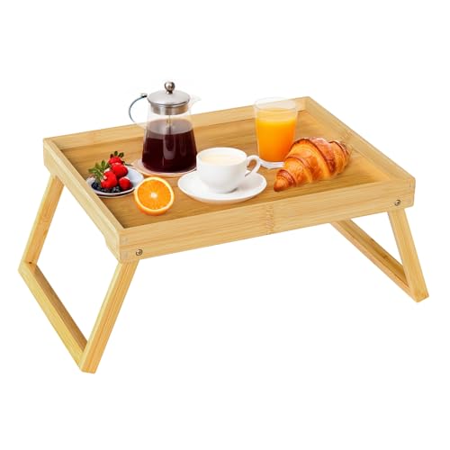 Bamboo Bed Tray Table with Folding Leg, Breakfast in Bed Tray for Eating,TV Table, Laptop Computer,Snack,Sofa or Working, Laptop Desk (1, Beige) - color: Beige
