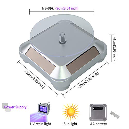 Solar Turntable 360° Rotating Stand, Double Used Rotating Display for UV Resin Curing Light LCD/SLA/DLP 3D Printer Solar Power Jewelry Spinner Watch Hobby Collection Shelf