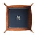 USA Handmade Premium Leather Valet Tray, Folds Flat! Dice Rolling Basket and Organizer with Brass Snaps (Chestnut and Blue Gold, Medium) - color: Chestnut and Blue Gold, size: 5" x 5" x 2"