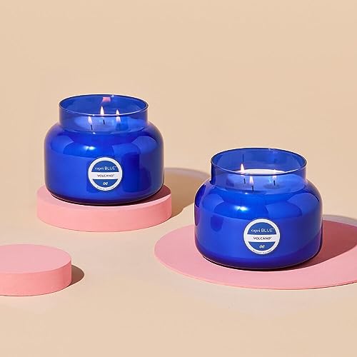 Capri Blue Volcano Scented Candles - Luxury Three Wick Candles for Home Scented with Tropical Fruit & Sugared Citrus - Soy Wax Blend - Large Blue Color (28 oz) - color: Blue, size: 28 oz