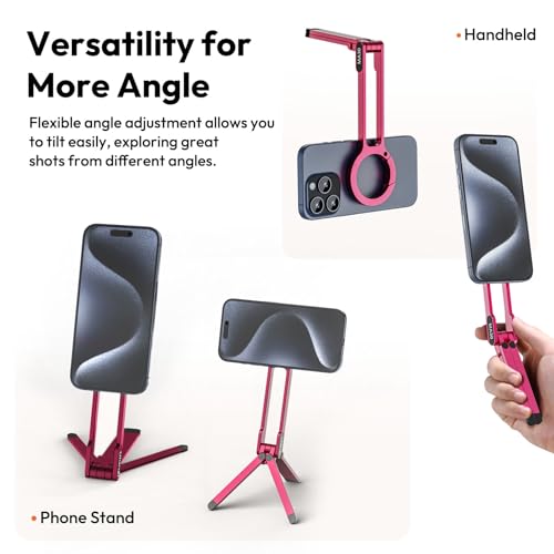ULANZI MA30 Magnetic Phone Tripod Stand for iPhone - Aluminium Maglock Smartphone Mini Tripod Pocket Cell Phone Stand Strong Magnet Quick Mount Compatible with iPhone 17 16 15 14 13 12 Series, Red - color: Red