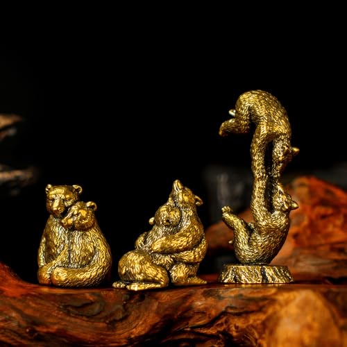 CHOVY Vintage Brass Bear Figurines Set - 3 Romantic Poses in Solid Brass, Collectible Couple Sculptures, Handmade Desk Art for Home Office & Unique Gift for Bear Lovers - Rely on - color: Couple Rely on Bears