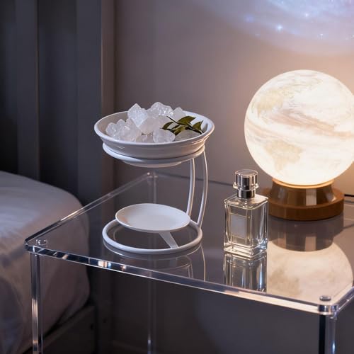 Qianly Ceramic Essential Oil Burner with Metal Frame, Ideal for Bedroom, Living Room Or Office, White - color: White