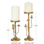 Deco 79 Metal Abstract Decorative Candle Holder Mushroom Inspired Candle Stand, Set of 2 Candlestick Holder 10", 7" H, Gold
