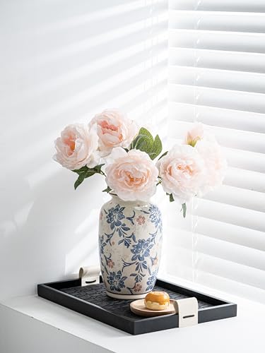 Blue and White Vase, Vintage Blue Ceramic Flower Vessel,Ceramic vases for Home Decor,Vintage Vase for Home Decor, Living Room, Shelf, Office, Rustic Table Centerpiece (Blue and white-02, Large) - color: Blue and White-02, size: Large