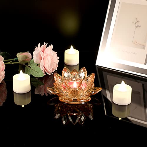 OwnMy Crystal Lotus Flower Tea Light Holder Lotus Petals Votive Candle Holder, Crystal Flower Tealight Candle Stand Candle Lamp for Wedding Table Centerpiece (Champagne Gold) - color: Champagne Gold