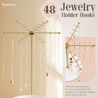 Poyilooo Necklace Holder Jewelry Stand, Rotating Necklace Holder Organizer with 48 Hooks for Necklace Earring Keychains Bracelet Display Stand, Metal Necklace Tree Stand -Women Gifts (Gold) - color: Gold