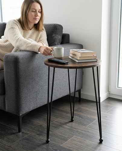 17 Inch Tall Metal Plant Stand Indoor,Heavy Duty Flower Pot Holder with 11.5 Inch Modern Round Board Table,Sturdy Metal Tripod Design Side Table,Matte Black - color: Walnut